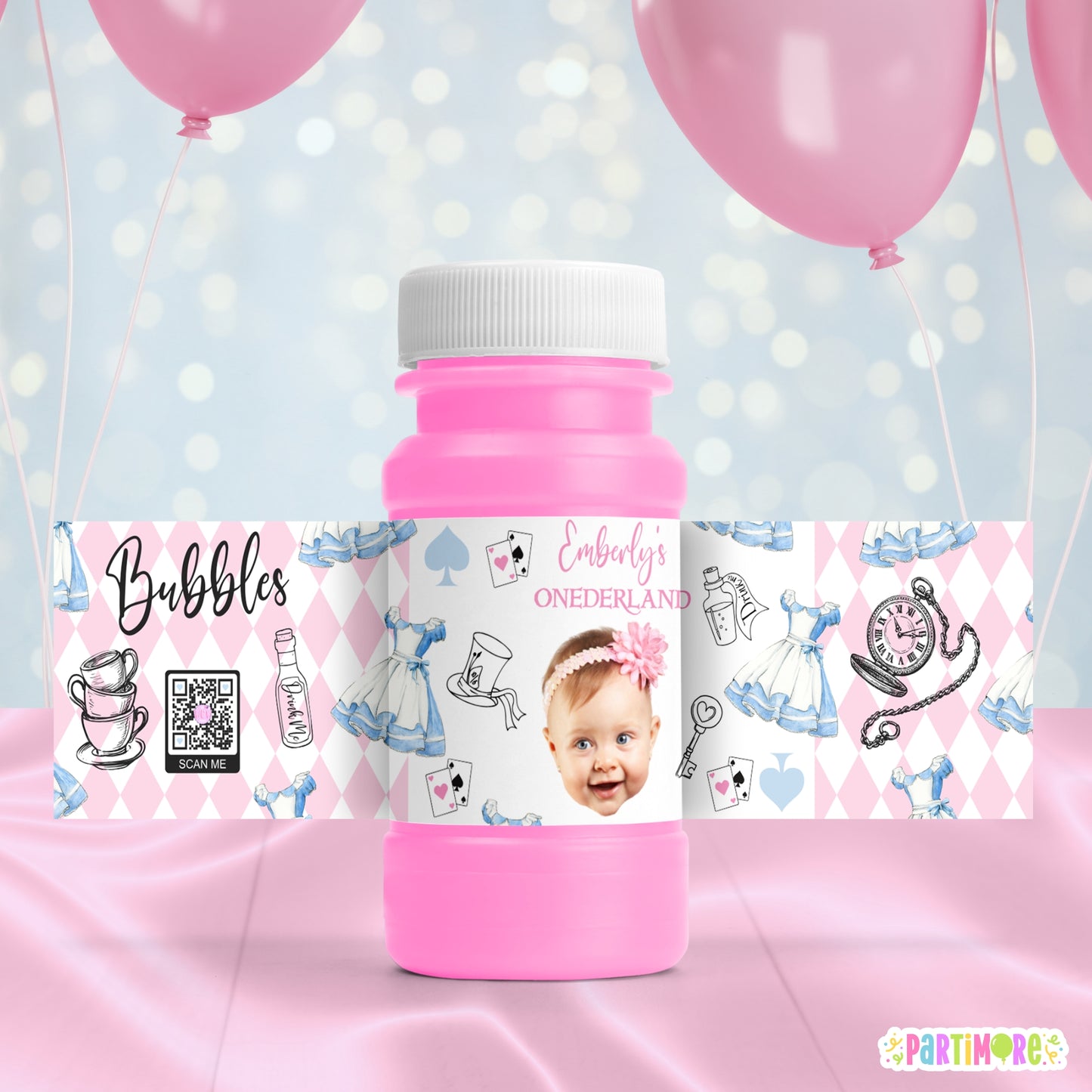 Personalized Alice Storybook Tea Party Vintage Bubble Bottle Labels | Onederland First Birthday Stickers