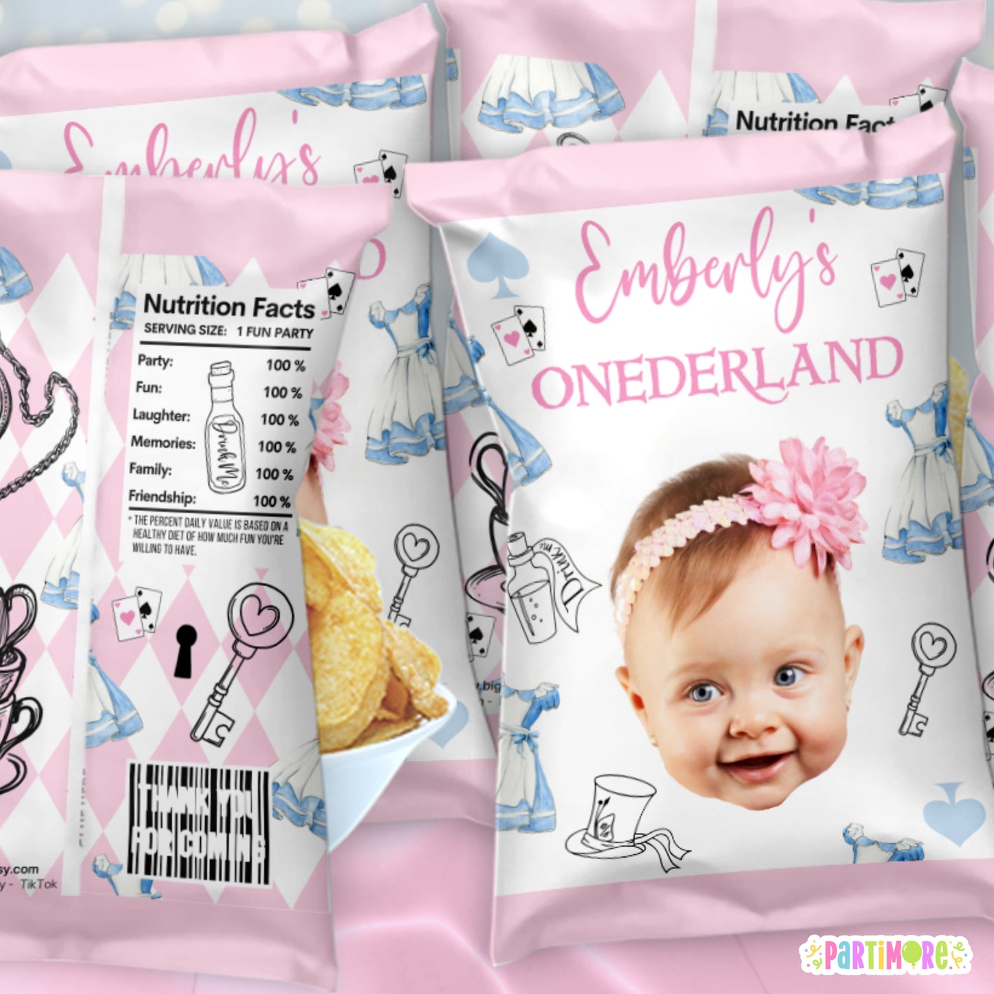 Personalized Onderland Tea Party Chip Bags | Girls 1st Birthday Snack Bag Party Favors