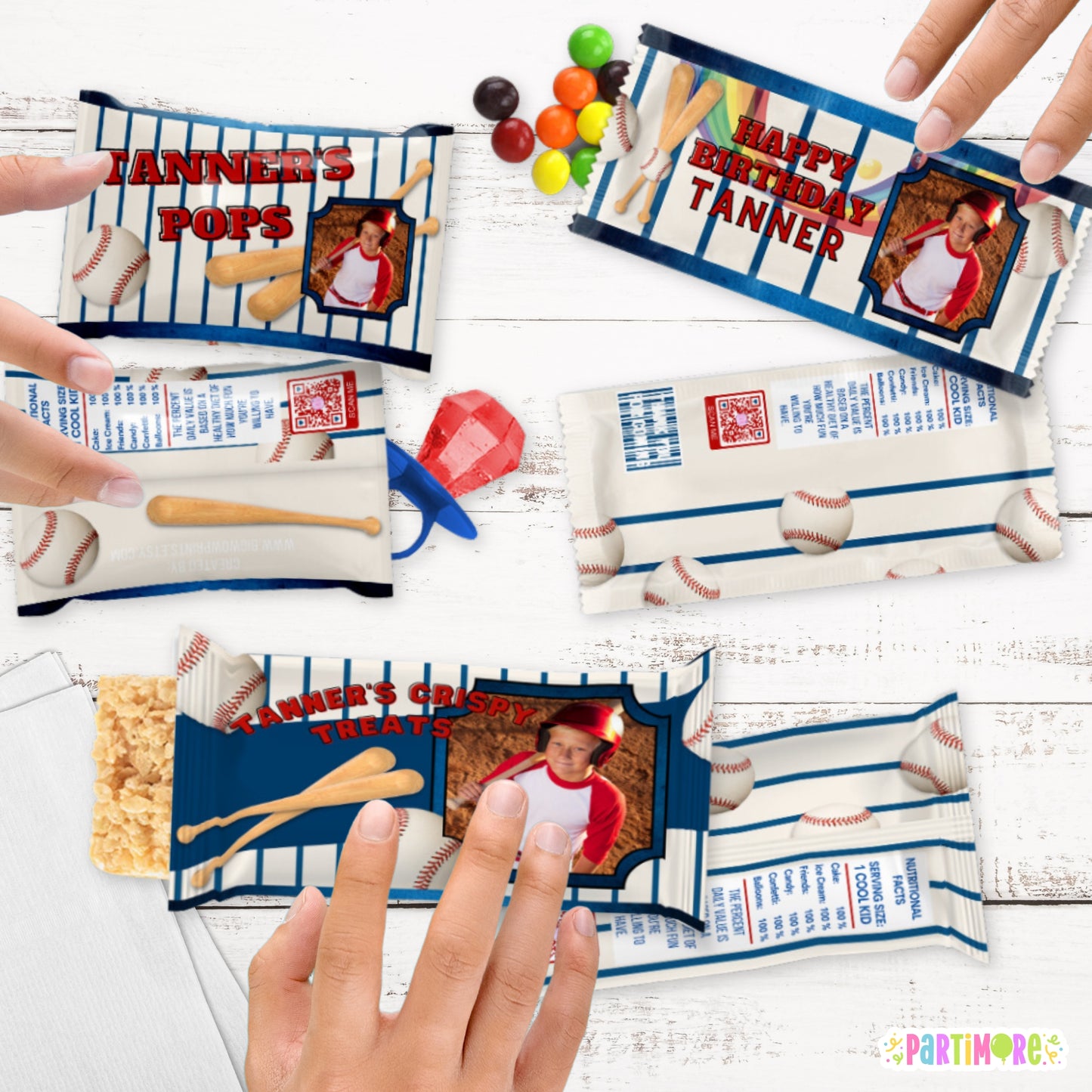 Custom Baseball Candy Bar Wrappers | Personalized Sports Party Favors | Sports Birthday Decorations
