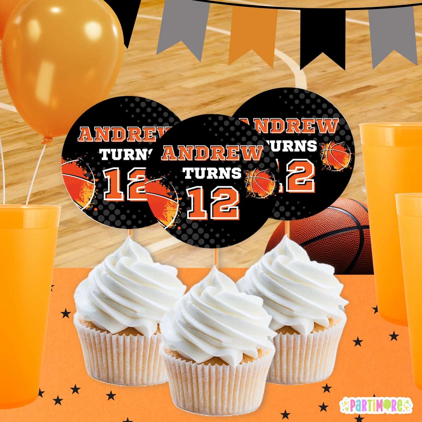 Custom Basketball Cupcake Toppers | Sports Party Decorations | Personalized Basketball Birthday Party Favors