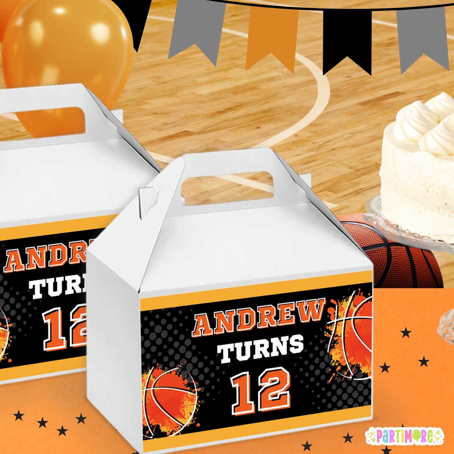 Personalized Basketball Gable Box Stickers | Sports Birthday Party Favor Labels | Basketball Party Decorations