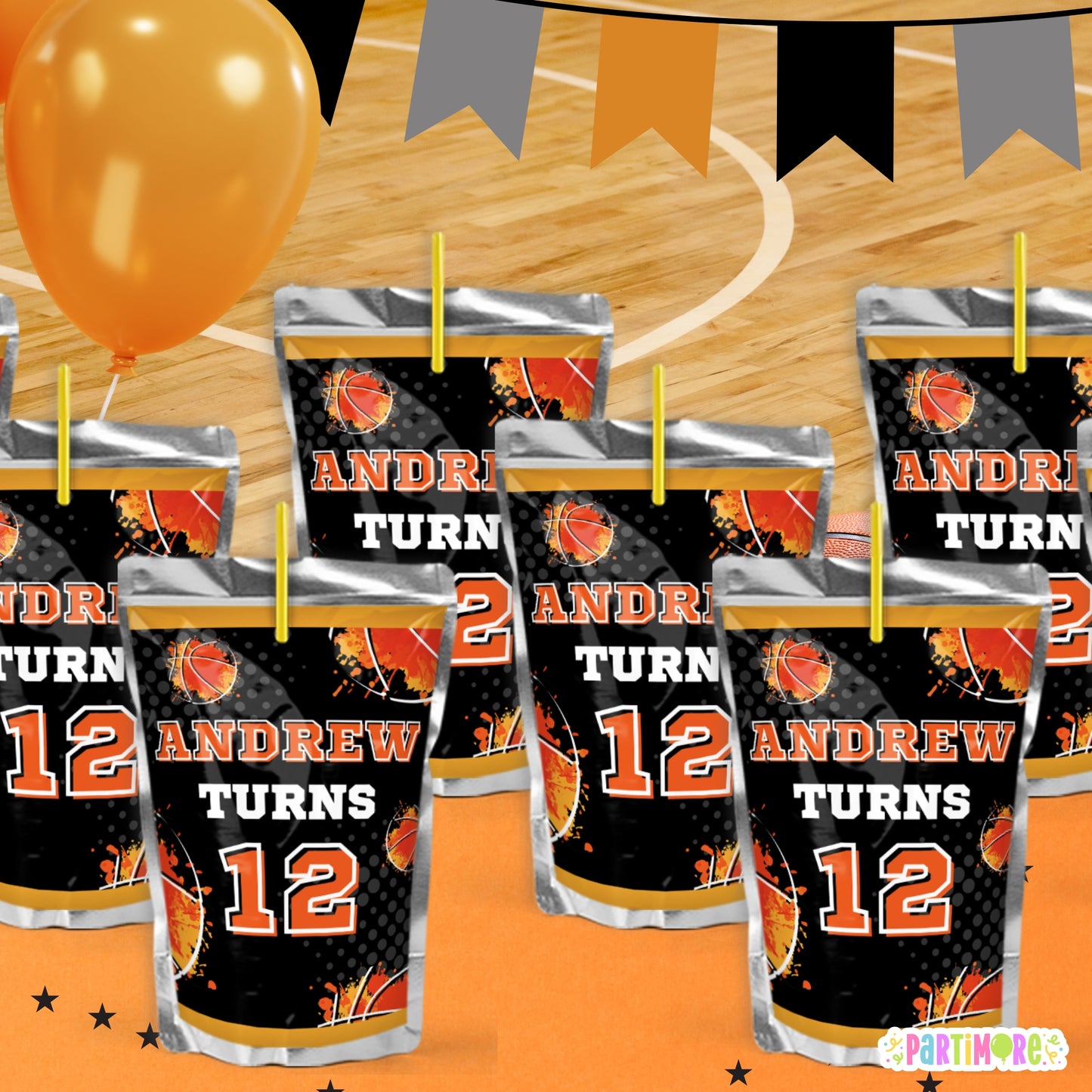 Custom Basketball Juice Pouch Labels | Sports Birthday Party Favors | Basketball Party Decorations