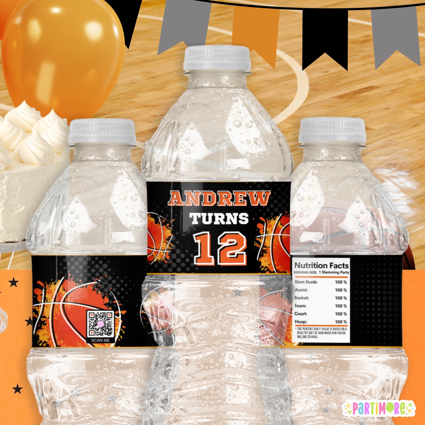 Custom Basketball Water Bottle Labels | Sports Party Drink Decor