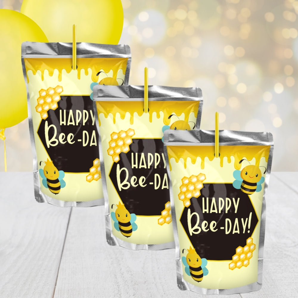 Bumble Bee Birthday Juice Pouch Labels Stickers, Happy Bee-Day Party Decorations For Boys Girls, Queen Bee, Drone, Honeycomb