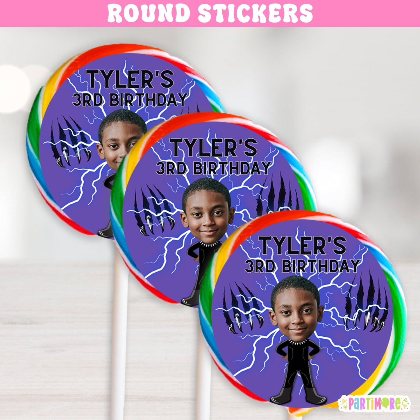 Personalized Warrior Lollipop Round Stickers | Custom Superhero Favor Labels