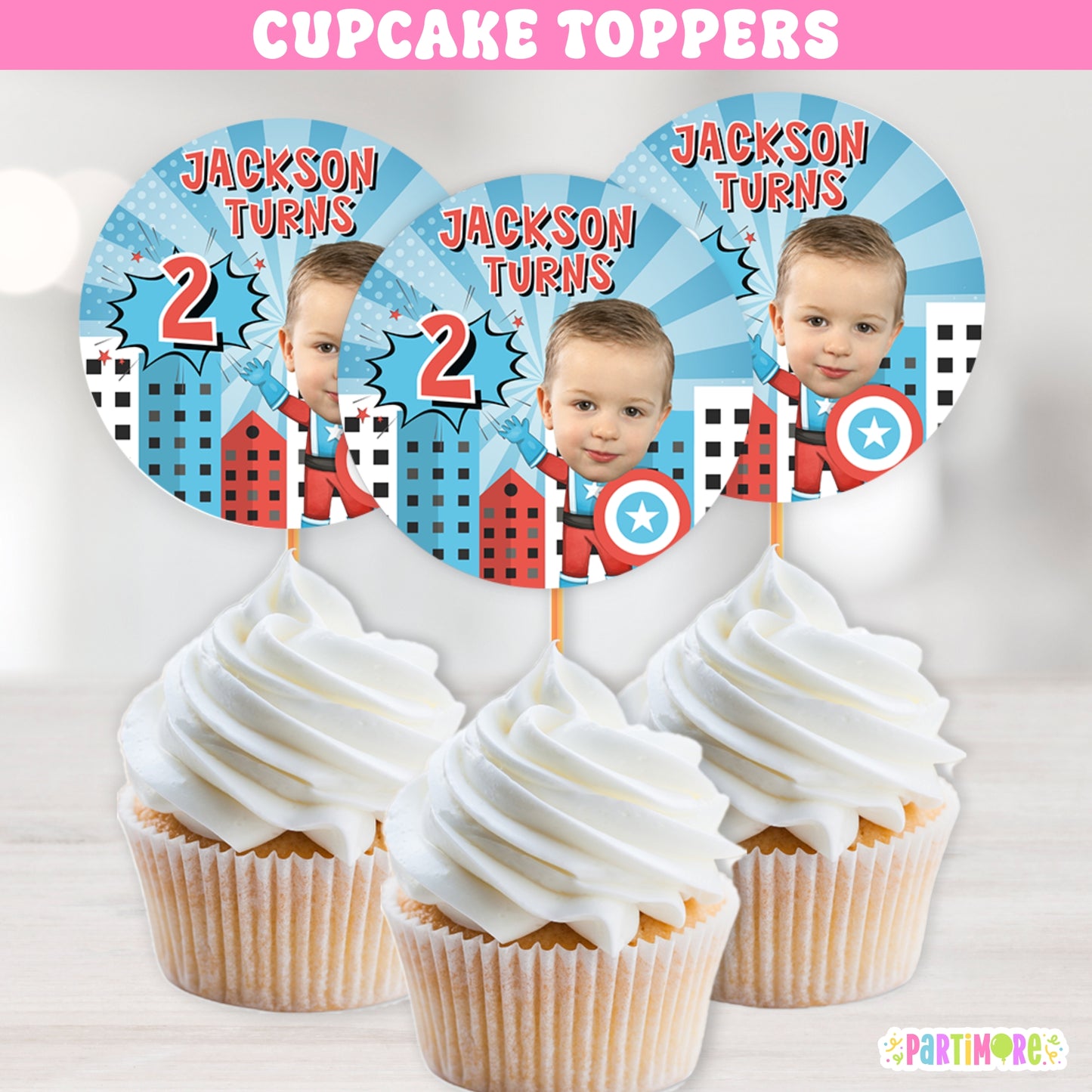 Custom American Superhero Cupcake Toppers | Personalized Comic Party Decorations And Supplies