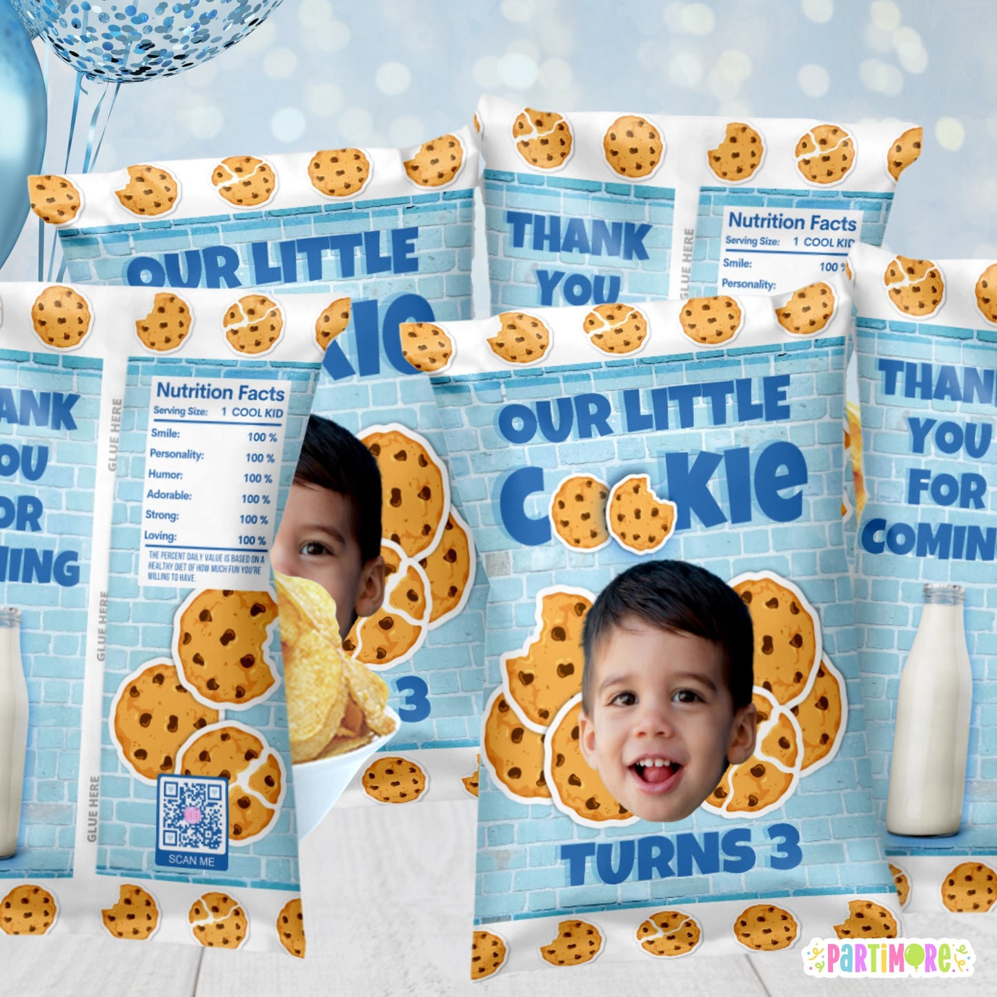 Personalized Cookies & Milk Chip Bag Party Favors | Custom Cookie Birthday Treat Bags
