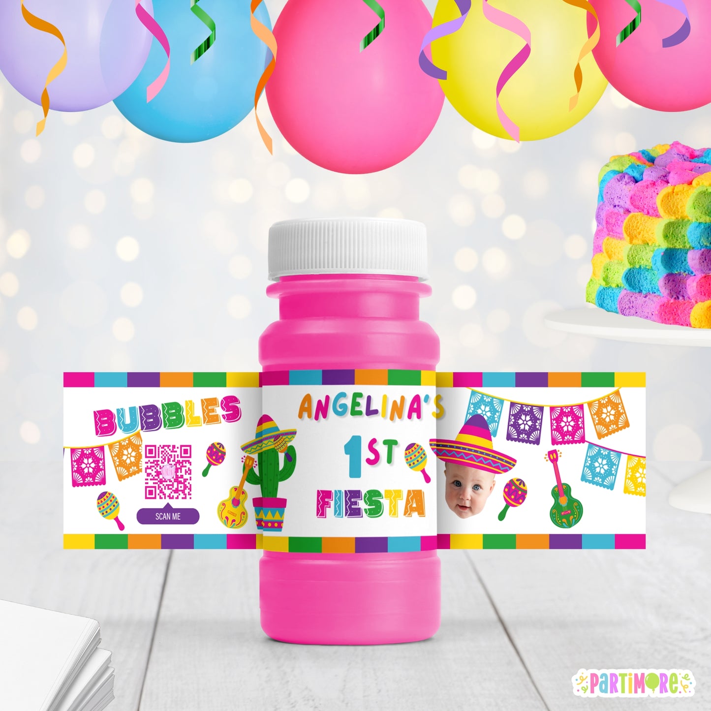 Personalized Fiesta Birthday Bubble Bottle Labels | Girls Cinco De Mayo Party Favors | Three-esta 3rd Birthday Decor