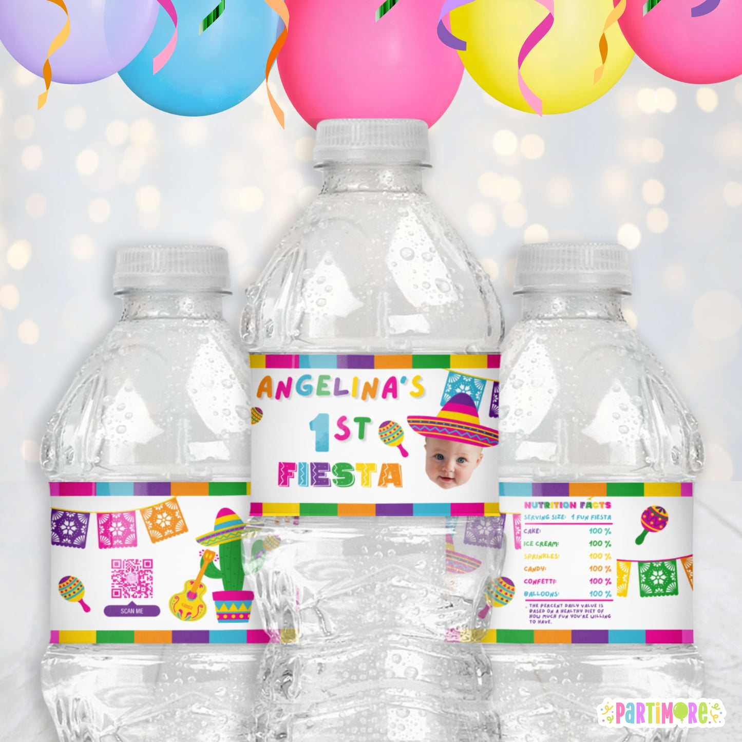 Personalized Fiesta Water Bottle Labels | 3rd Birthday Drink Wraps for Girls | Cinco De Mayo Party Favors