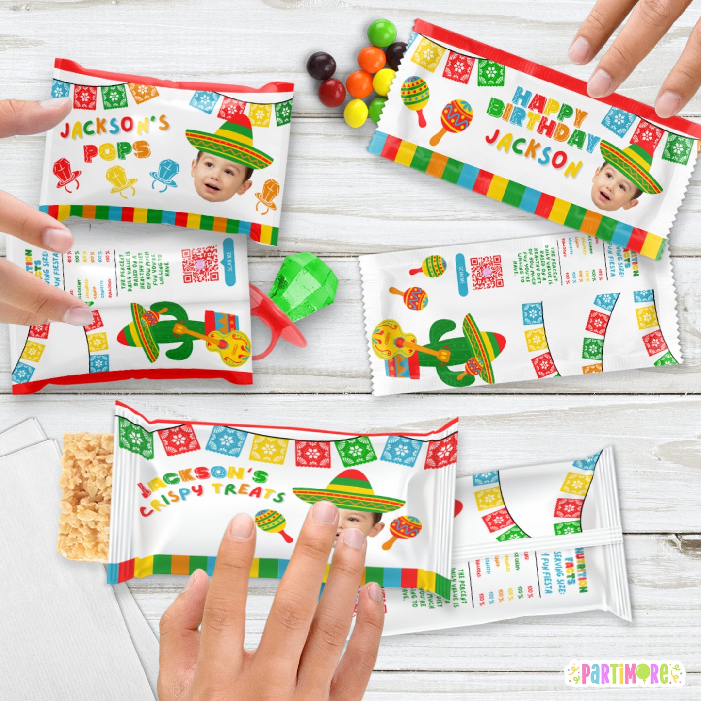 Fiesta Candy Wrappers | Boys Personalized Three-esta 3rd Birthday Party Favor Labels