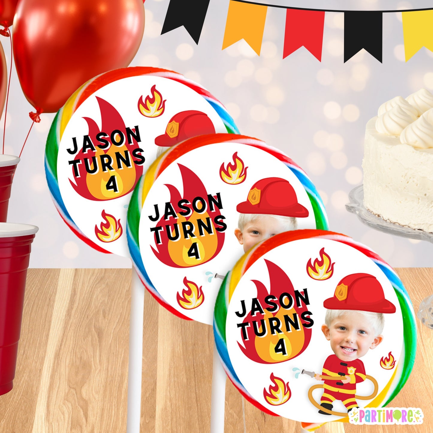 Personalized Firefighter Lollipop Stickers | Firetruck Party Favor