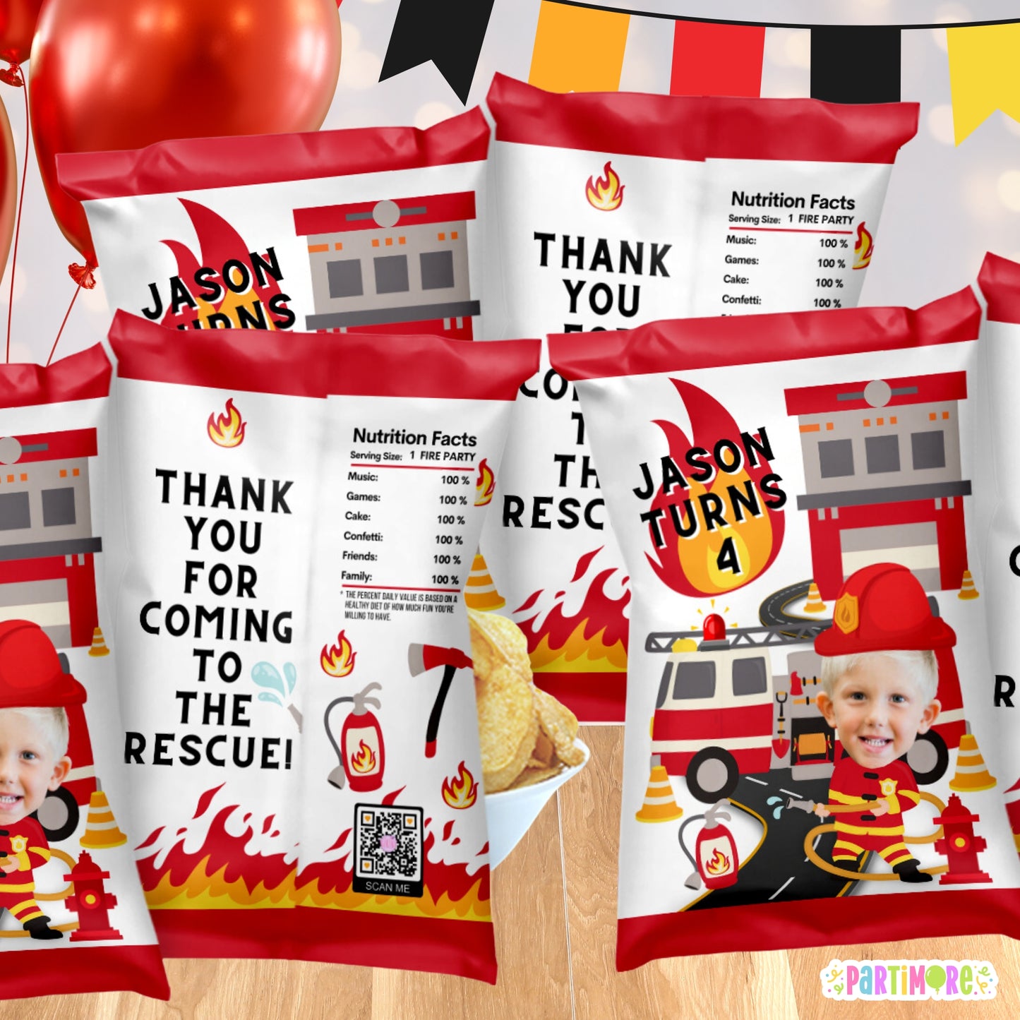 Custom Firefighter Chip Bags | Personalized Firetruck Birthday Party Favor Snack Bags | Fireman Birthday Ideas