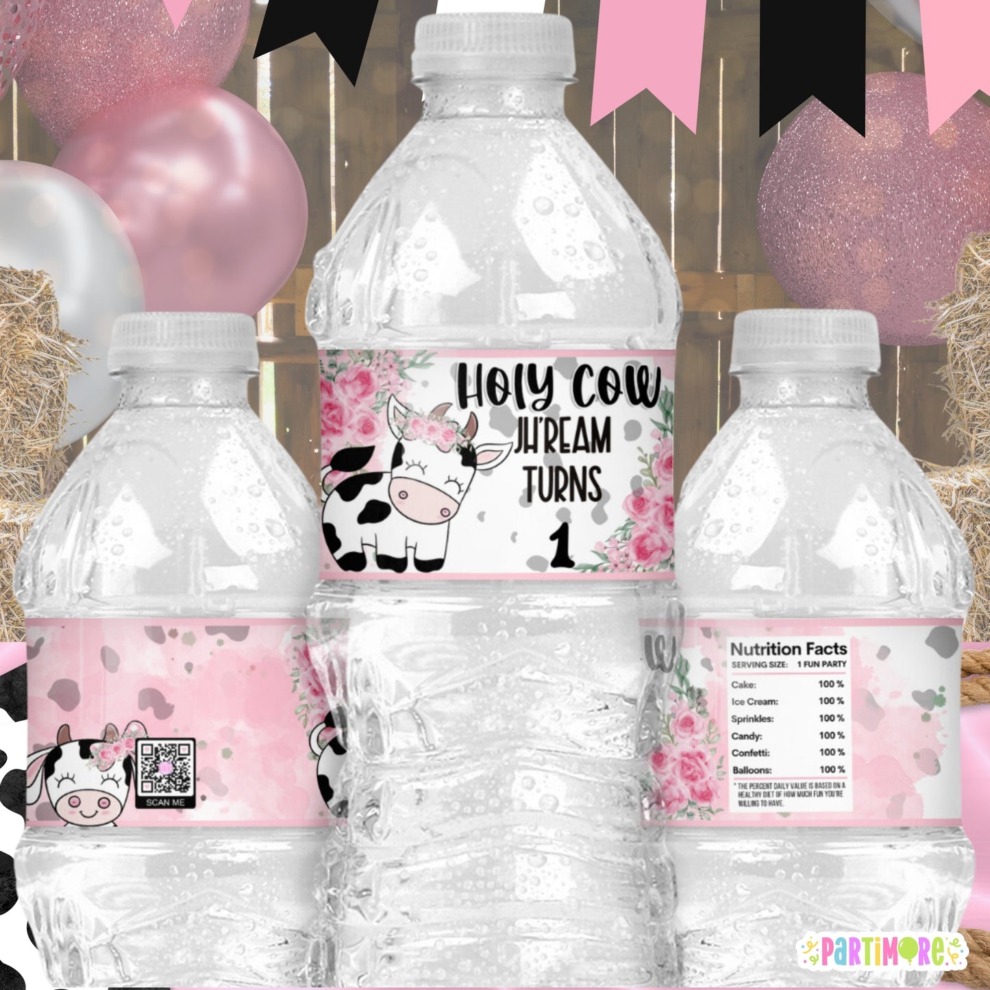 Holy Cow Themed Water Bottle Labels | Personalized Barnyard Party Decorations