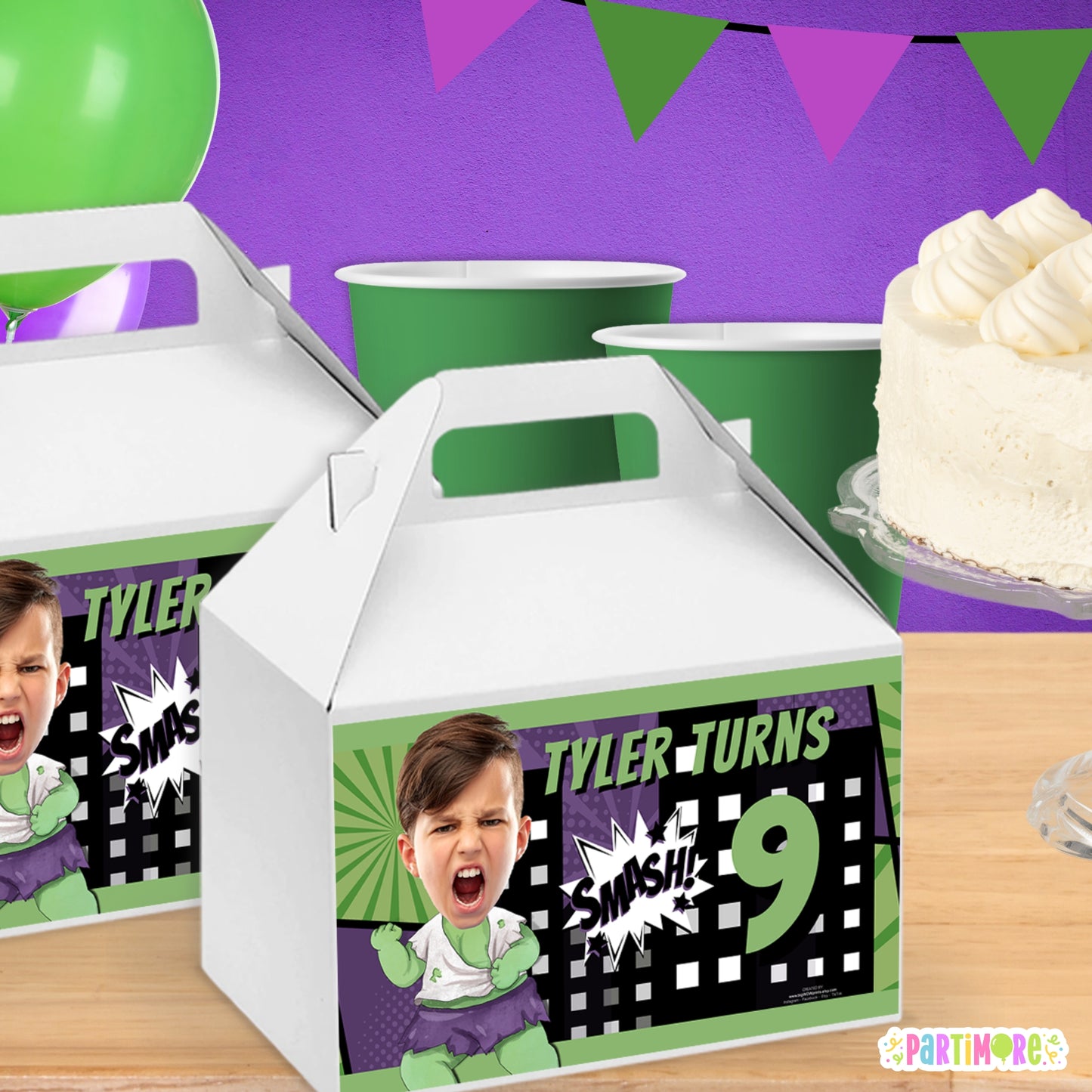 Green Superhero Gable Box Labels | Personalized Comic Favor Stickers