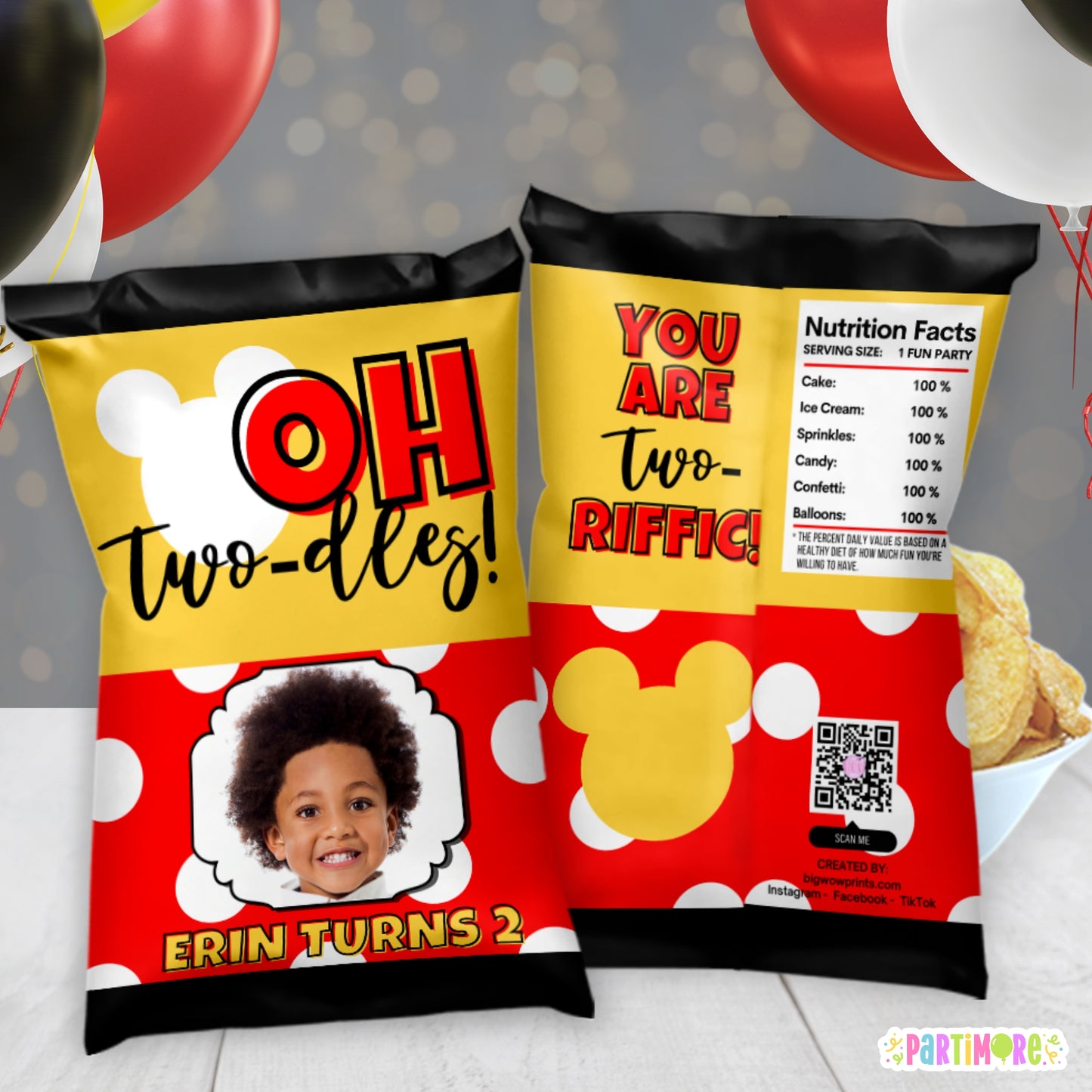 Personalized Oh Twodles Chip Bags For Mouse Themed 2nd Birthday Party | Snack Bags, Treat Bag Party Favors
