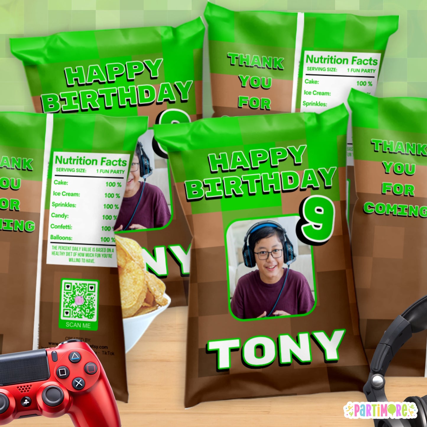 Personalized Pixel Game Chip Bag Party Favors | Custom Chip Bags | Gamer Party Bags For Teen Boys Birthday