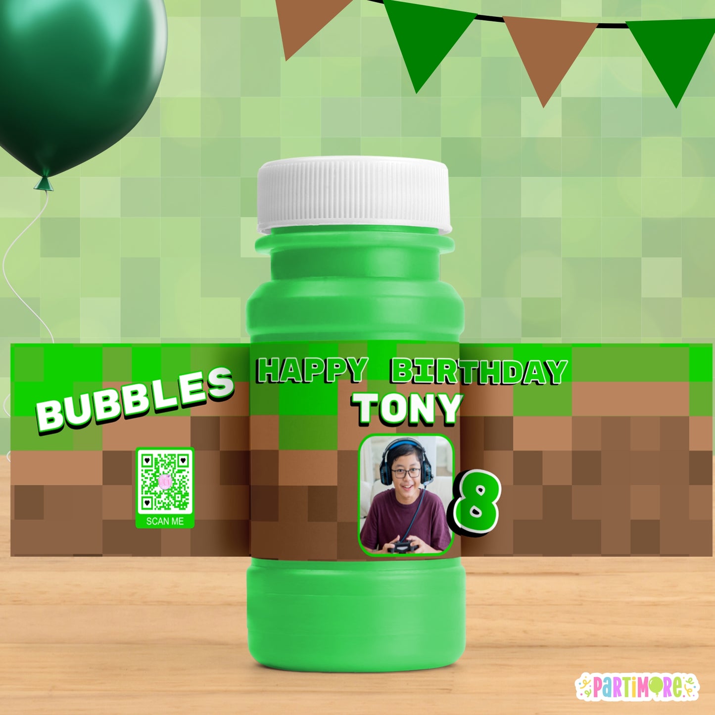 Personalized Pixel Game Bubble Bottle Labels | Gamer Party Favor Stickers