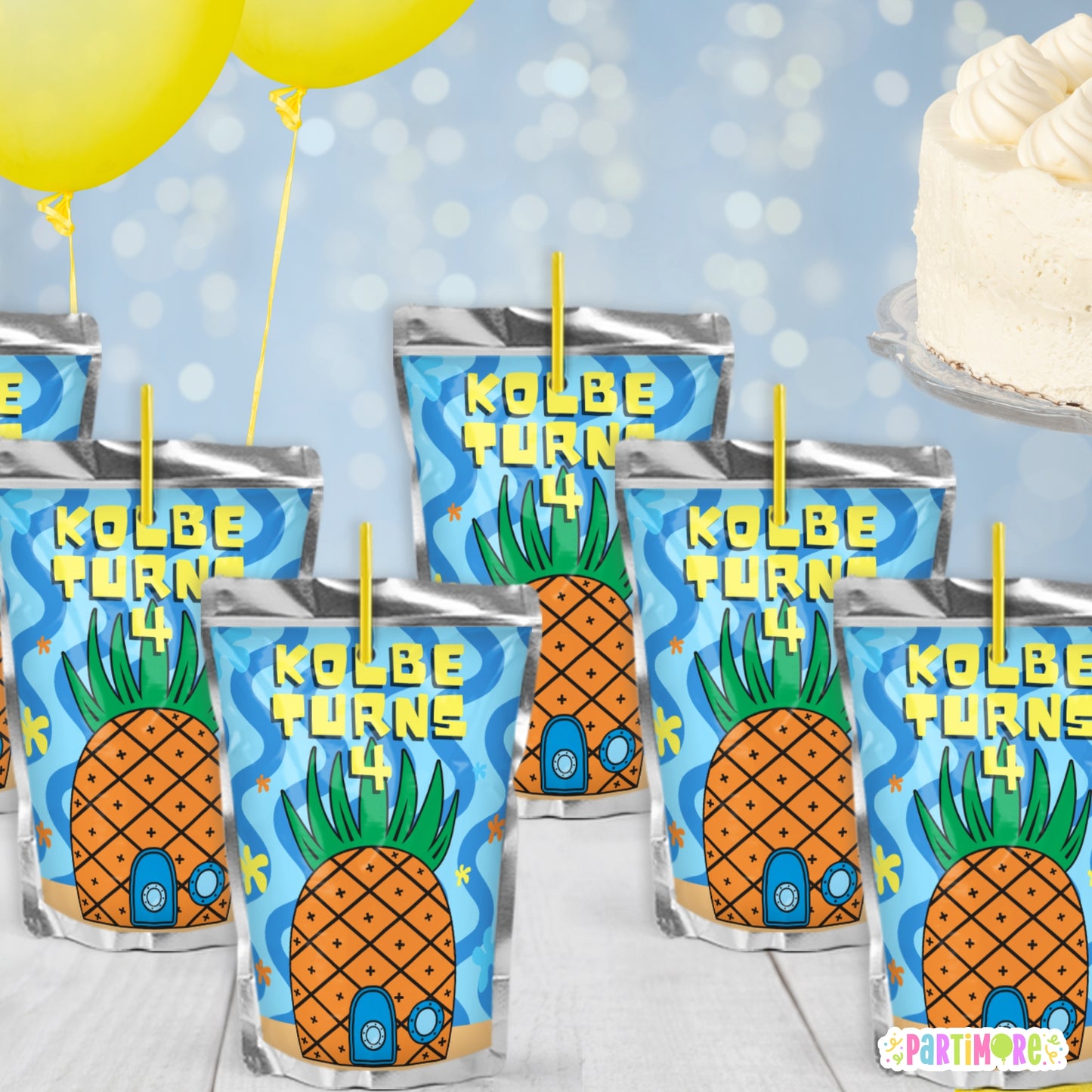 Personalized Pineapple Juice Pouch Labels | Nautical Birthday Party Favors