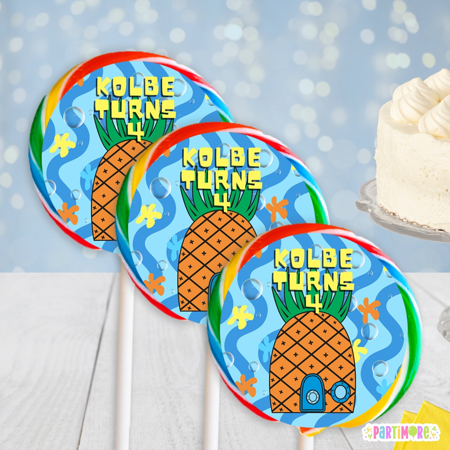 Personalized Pineapple Birthday Lollipop Stickers | Underwater Adventure Party Favors