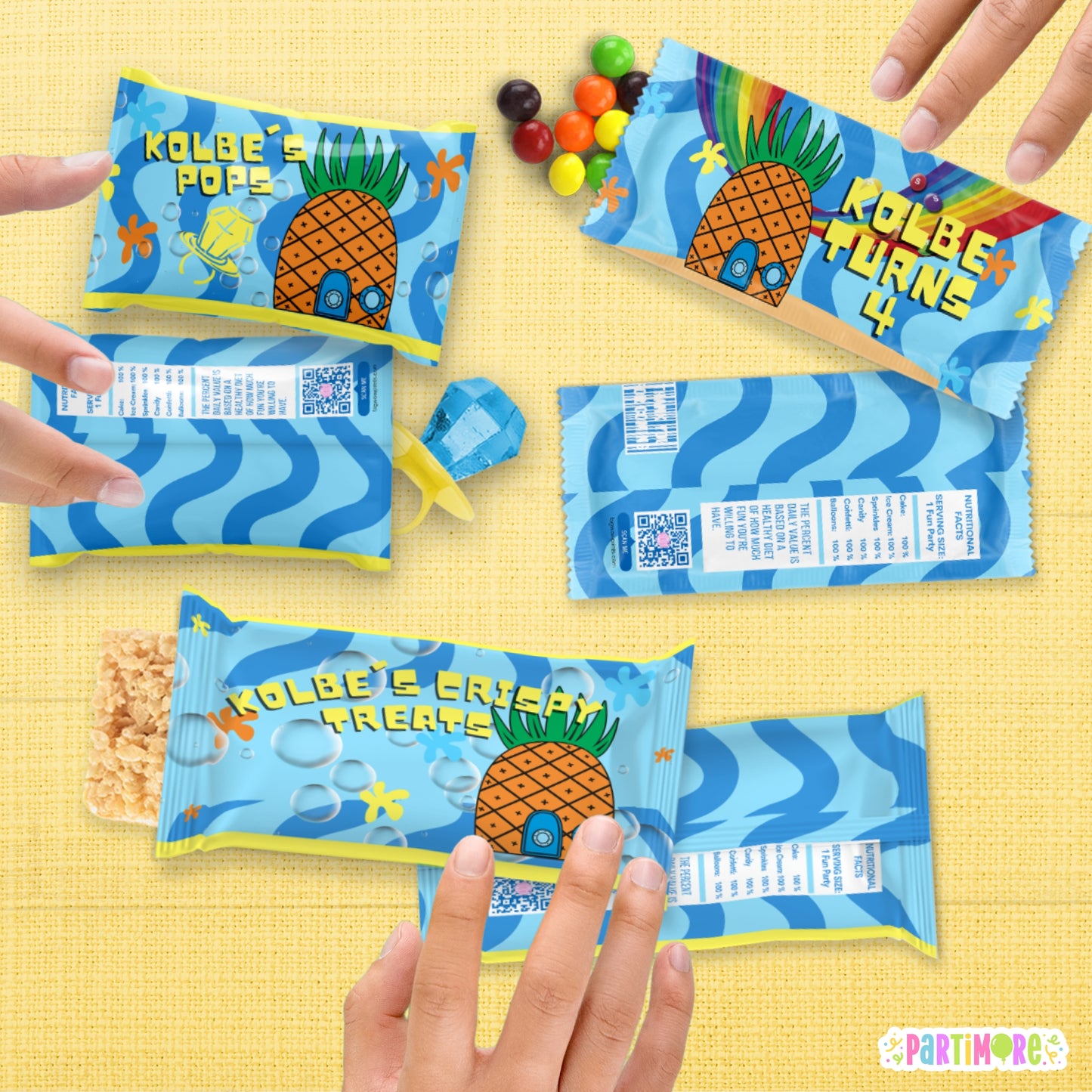 Personalized Tropical Pineapple Candy Wrappers | Nautical Birthday Party Favors