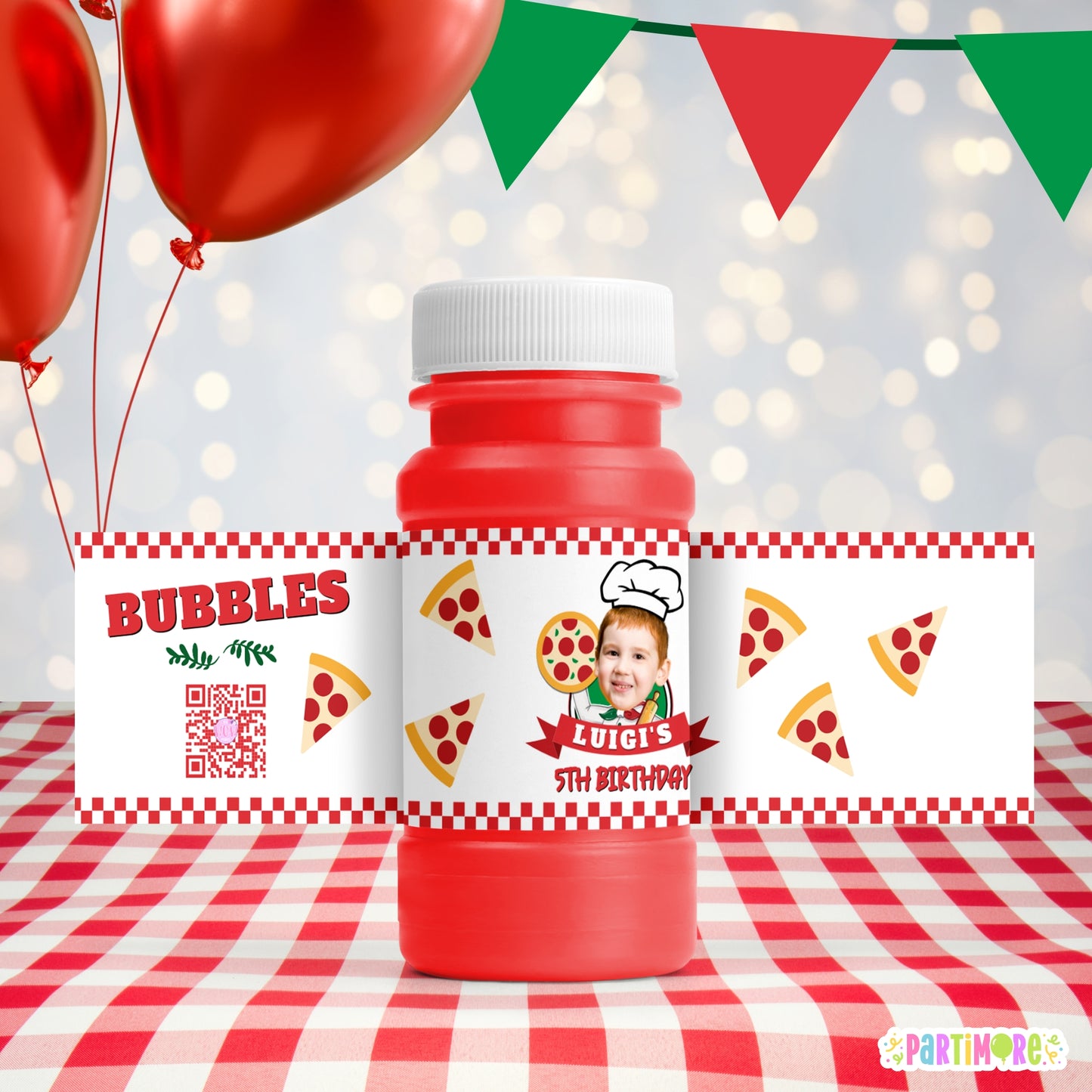Personalized Pizza Bubble Bottle Labels | Custom Pizza Party Favors