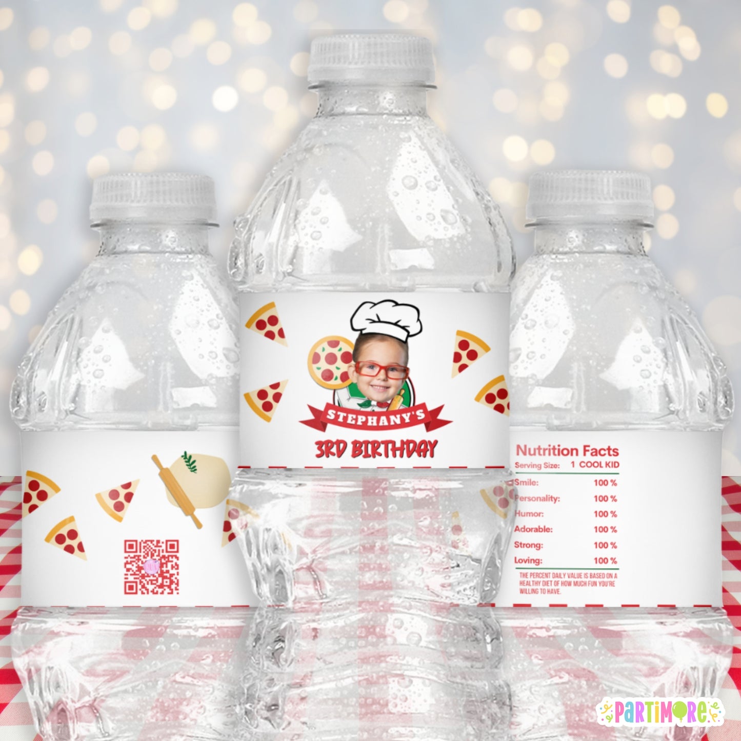 Personalized Pizza Water Bottle Labels | Custom Pizza Party Drink Decor