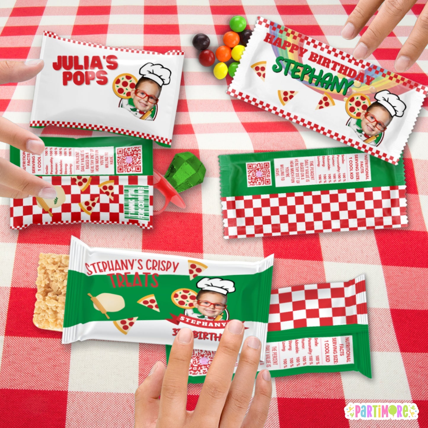 Personalized Pizza Party Candy Wrappers | Custom Birthday Favors