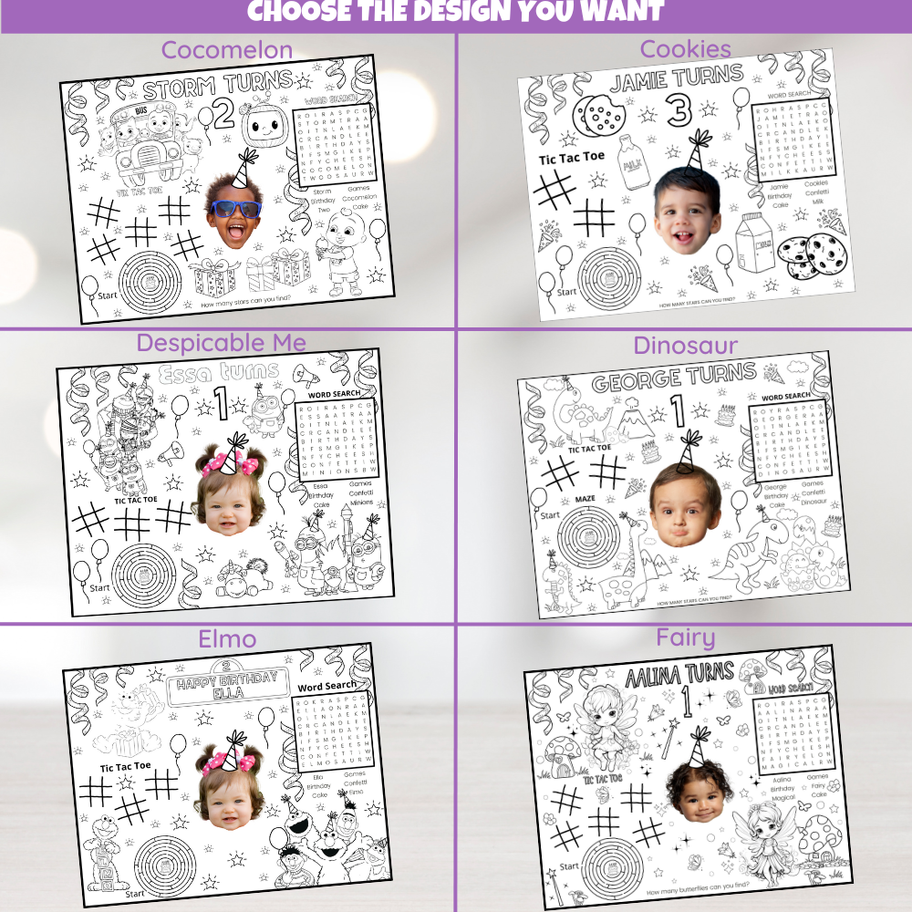 DIGITAL Custom Coloring Placemat Activity Sheets, Personalized Birthday Party Decor, Kids Party Themes For Girls And Boys, Children's Table Decorations