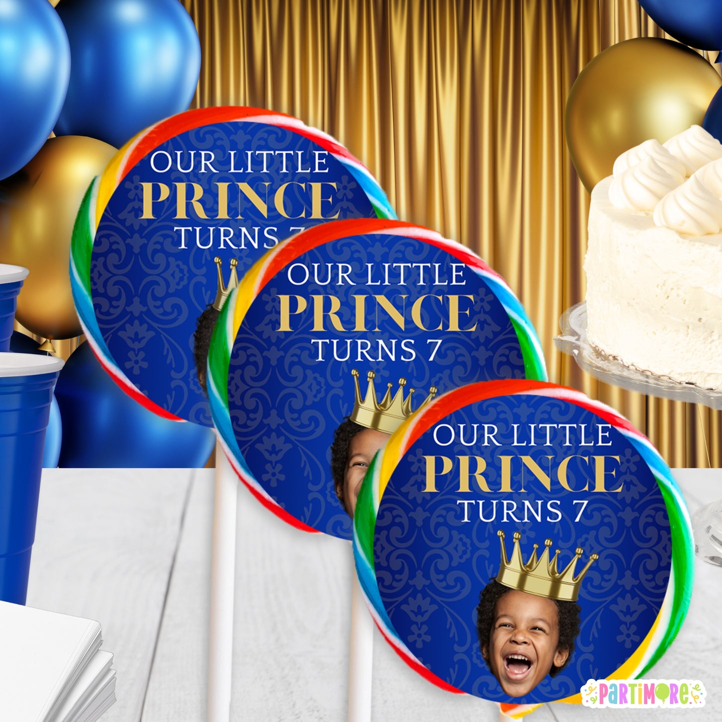 Personalized Royal Prince Lollipop Round Stickers | Custom Prince Party Favor Labels