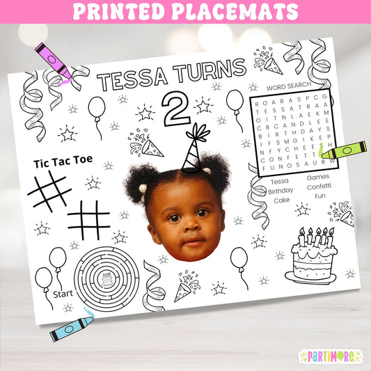 PRINTED Custom Coloring Placemat Activity Sheets, Personalized Birthday Party Decor, Kids Party Themes For Girls And Boys, Children's Table Decor