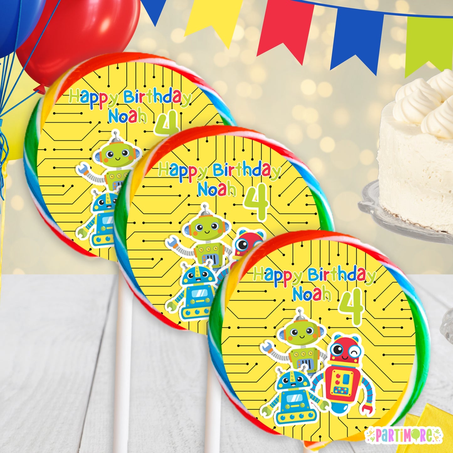 Personalized Robot Stickers | Custom Futuristic Party Favor Labels