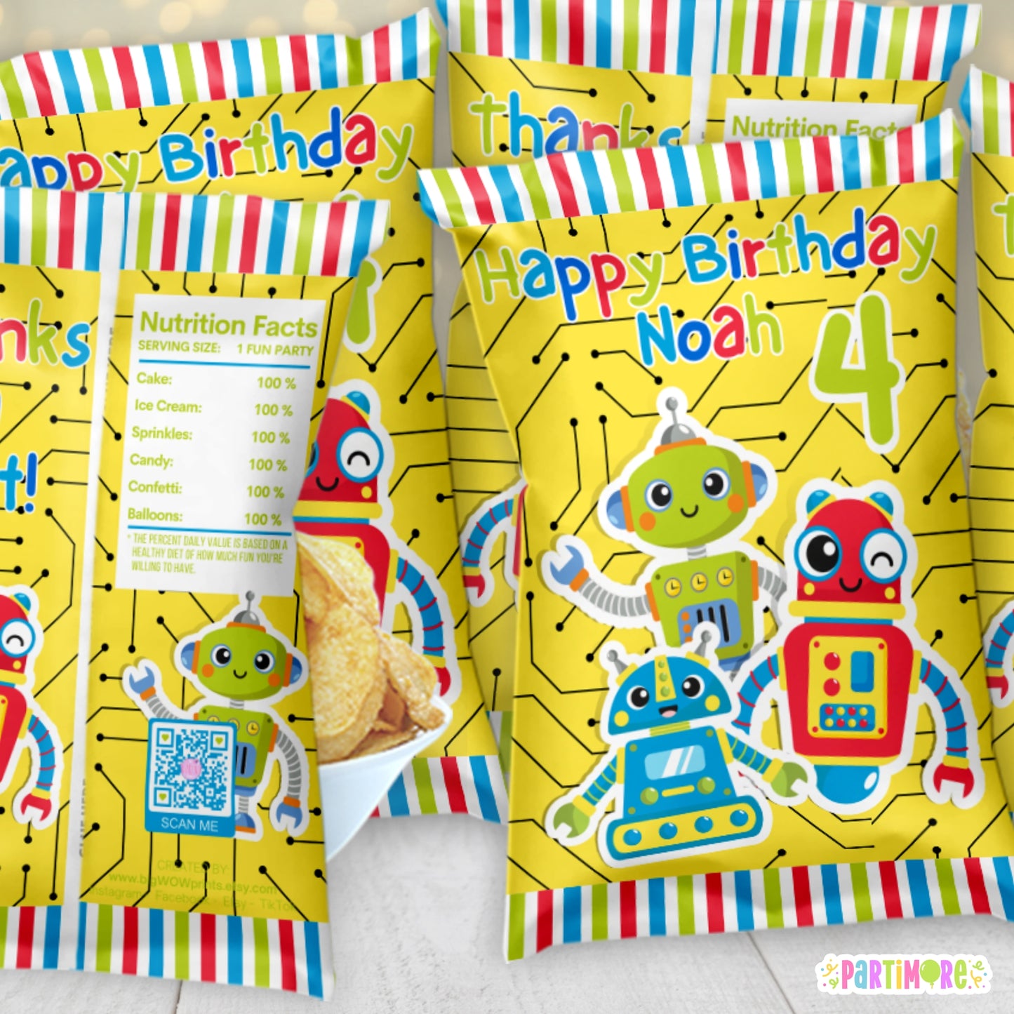 Personalized Robot Snack Chip Bags | Custom Futuristic Party Favor