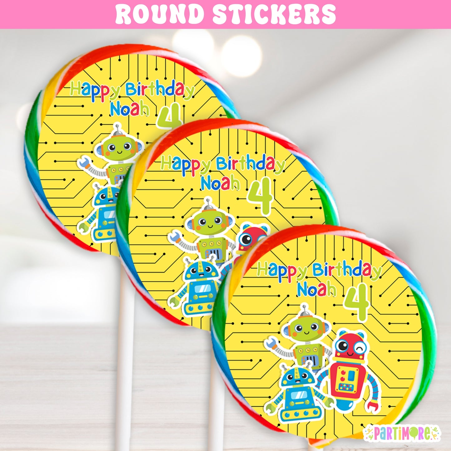 Personalized Robot Stickers | Custom Futuristic Party Favor Labels