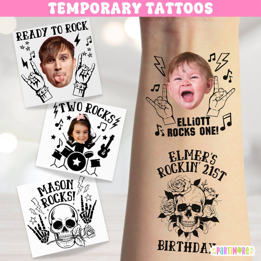 Rock and Roll Birthday Face Tattoos, Rock n Roll Birthday, Rockin One First Birthday, Rock Star Birthday Party Favors, Born Two Rock