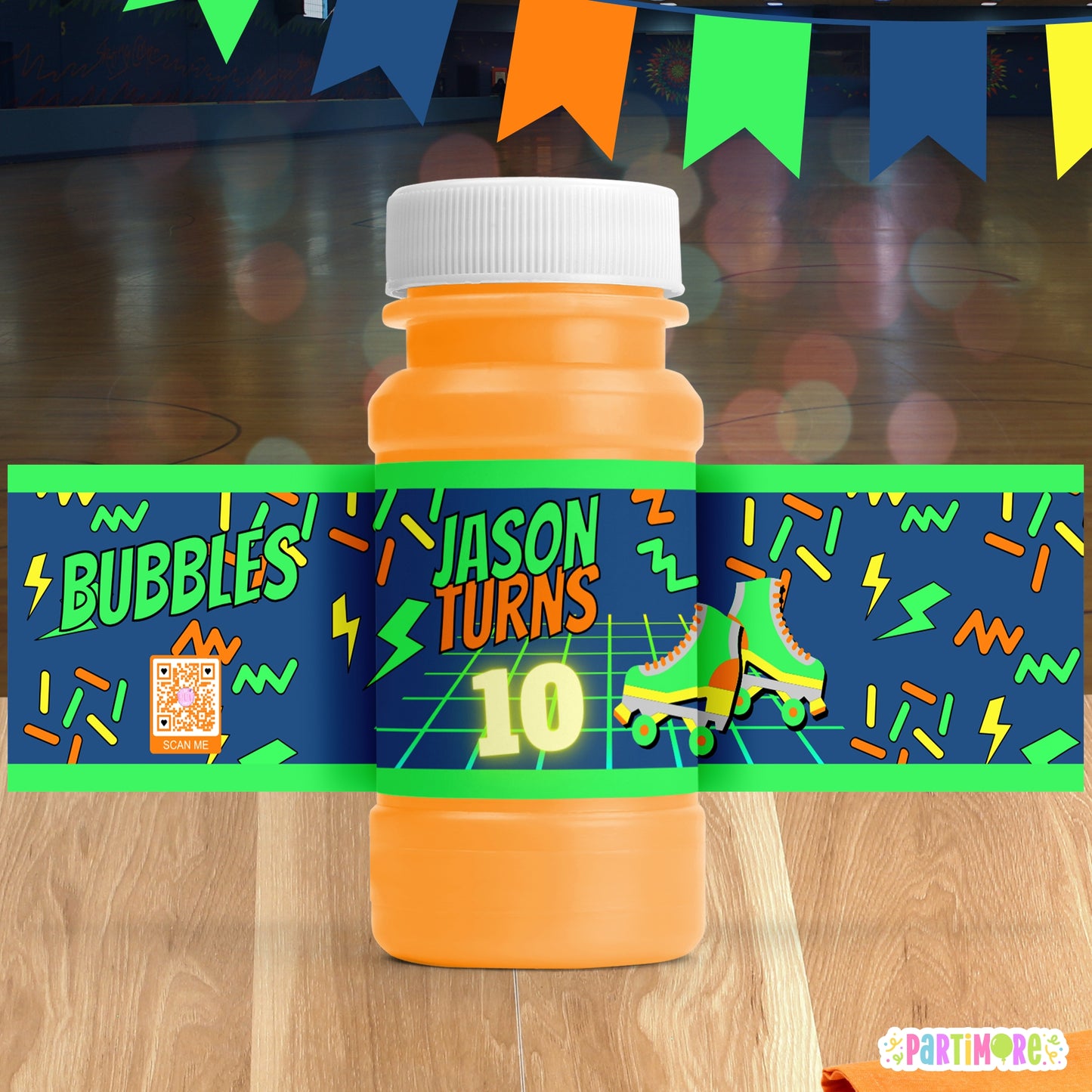 Personalized Glow Bubble Bottle Labels | Skating Party Stickers