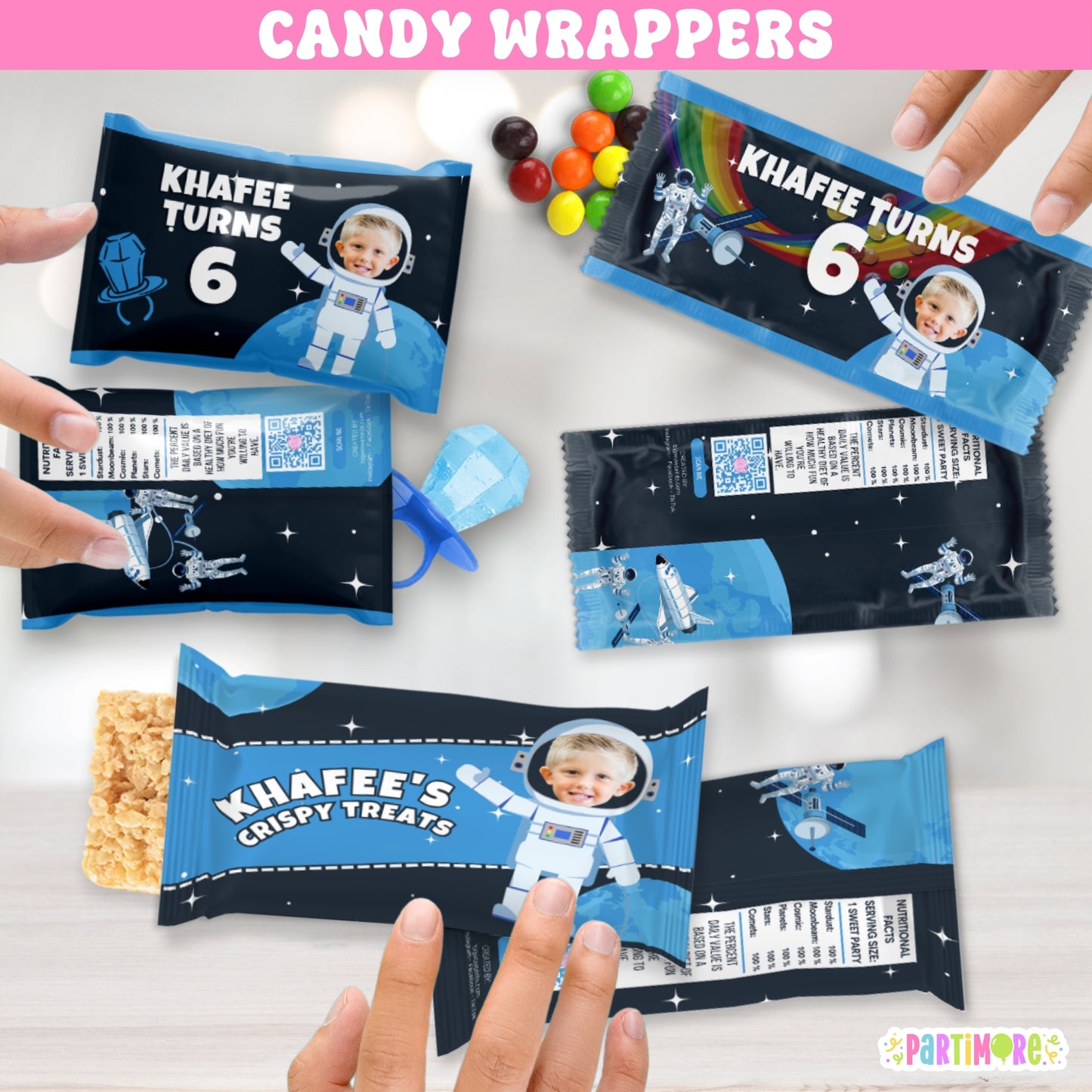 Personalized Outer Space Candy Bar Wrappers | Custom Astronaut Birthday Party Favors