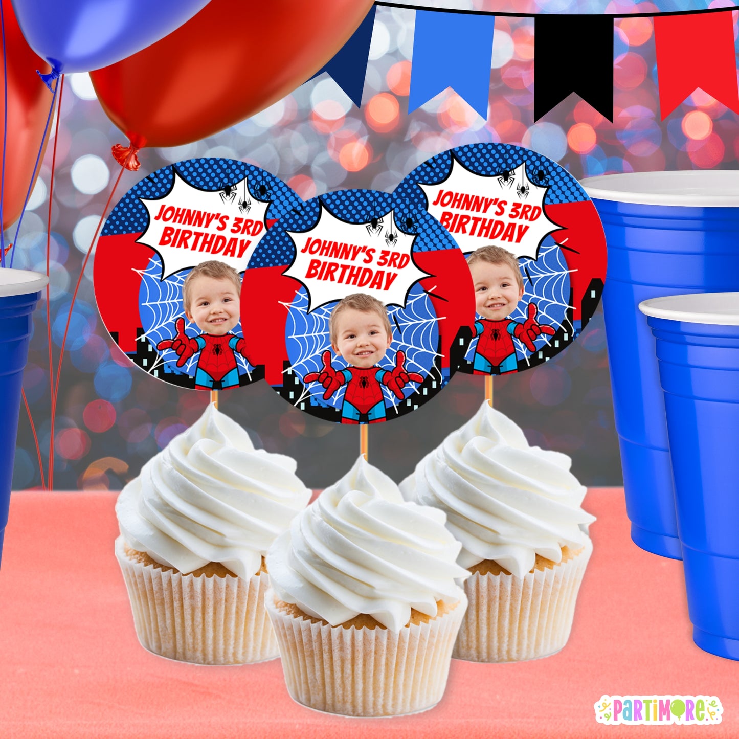 Personalized Spider Hero Cupcake Toppers | Custom Spider Web Birthday Party Favors and Decor