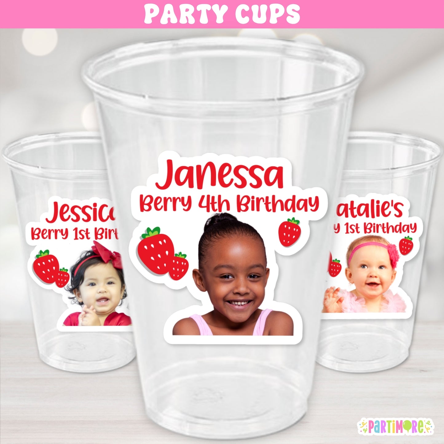 Personalized Strawberry Birthday Cups For Girls Berry 1st Birthday Party, Personalized Birthday Cups, Strawberry Party Decorations