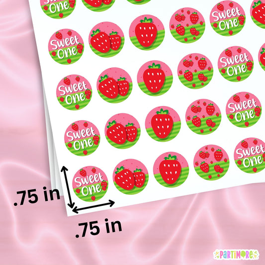 Strawberry Mini Stickers – Berry First Birthday Party Favor Stickers, 96 Pieces