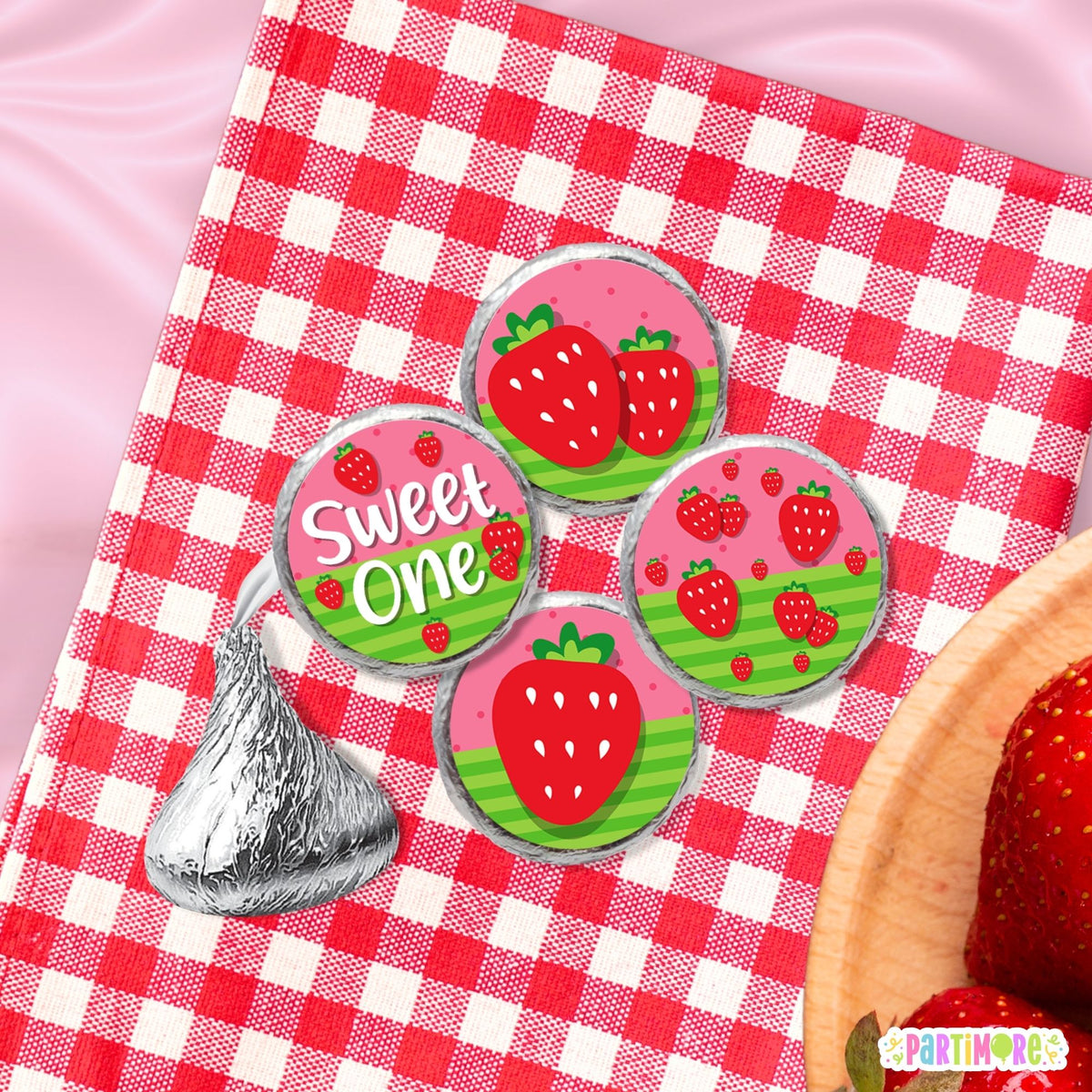Strawberry Mini Stickers – Berry First Birthday Party Favor Stickers, 96 Pieces