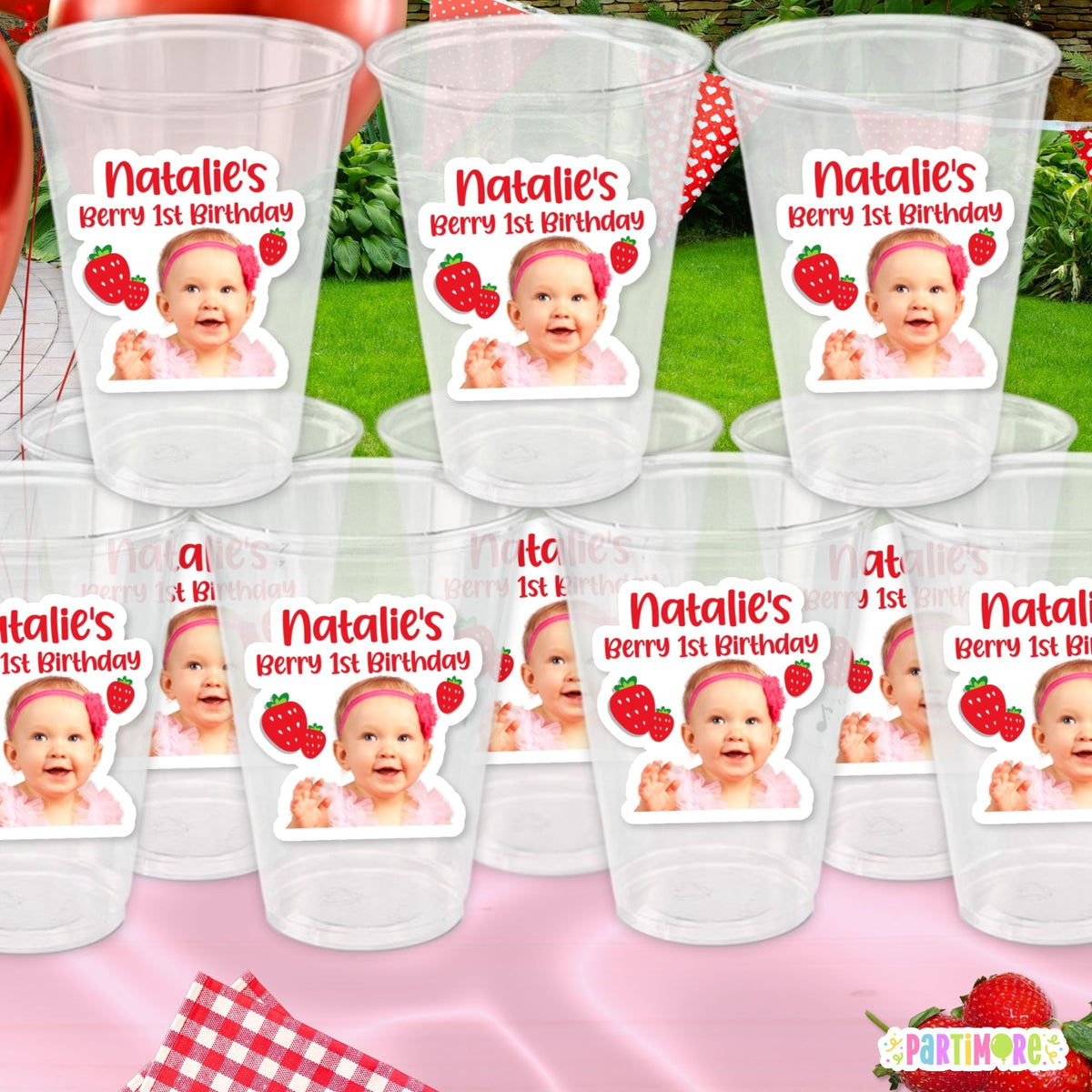 Personalized Strawberry Birthday Cups – Berry First Birthday Party Cups, Set of 12
