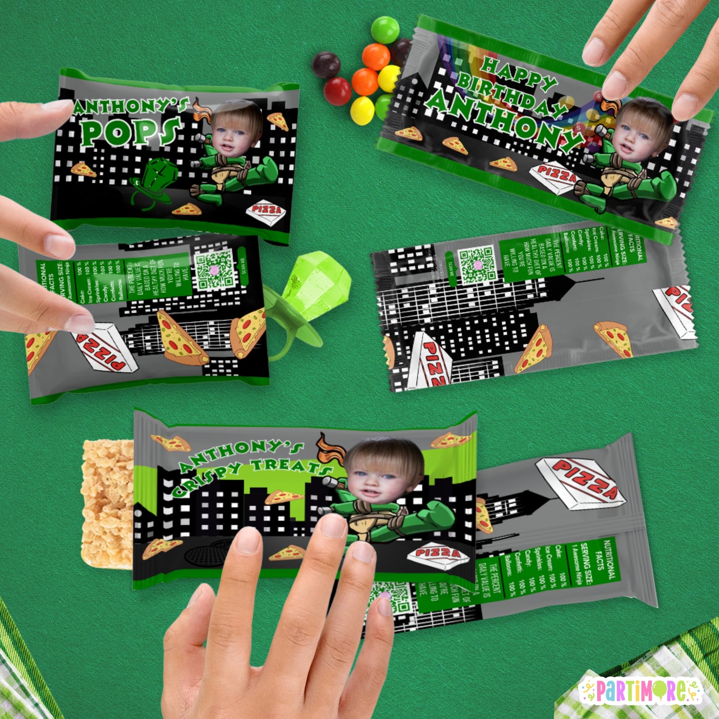 Personalized Turtle Candy Wrappers Party Favor Bags | Custom Birthday Treat Bags