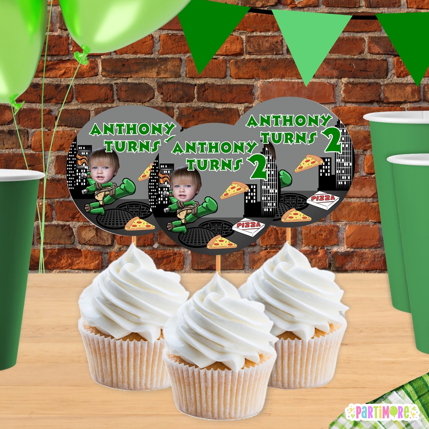 Turtle-Themed Cupcake Toppers | Personalized Birthday Party Decorations