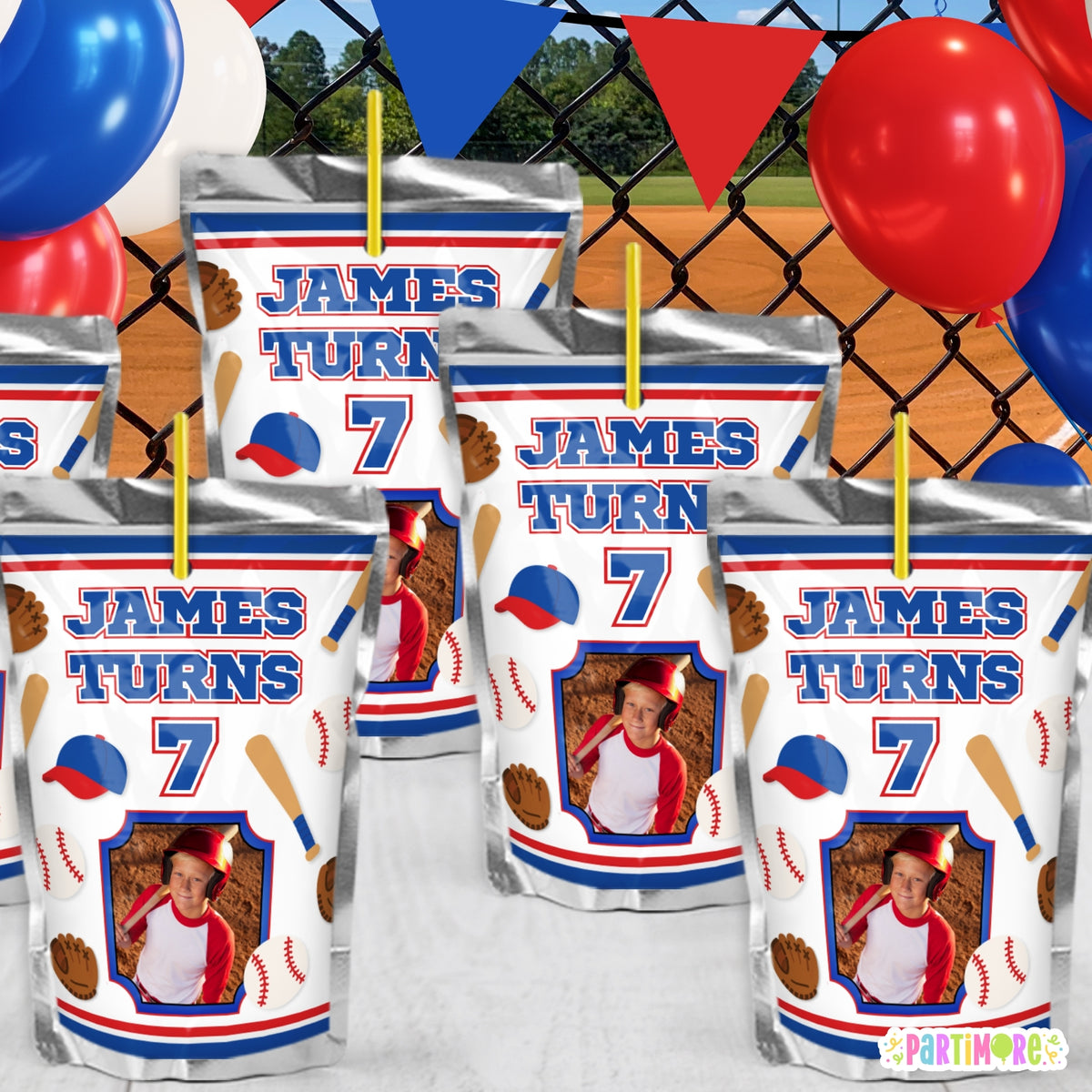 Personalized Baseball Birthday Juice Pouch Labels