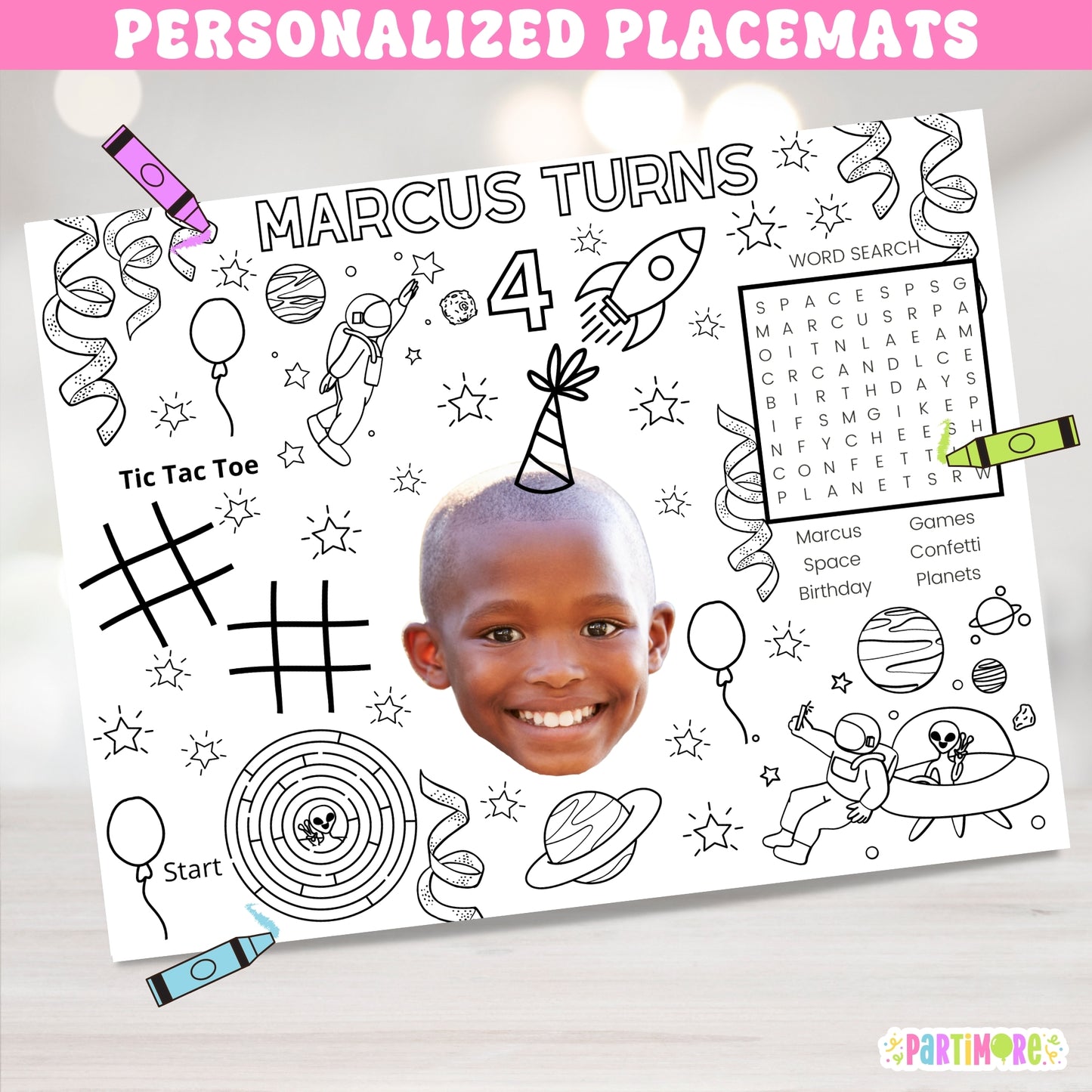 Outer Space Coloring Placemats, Astronaut Party Activity Sheet, Kids Coloring Page, Alien Birthday Table Placemats