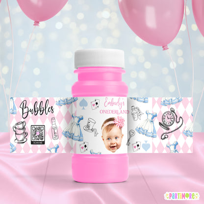 Personalized Alice Storybook Tea Party Vintage Bubble Bottle Labels | Onederland First Birthday Stickers