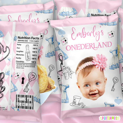 Personalized Onderland Tea Party Chip Bags | Girls 1st Birthday Snack Bag Party Favors