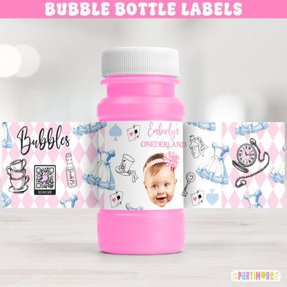 Personalized Alice Storybook Tea Party Vintage Bubble Bottle Labels | Onederland First Birthday Stickers