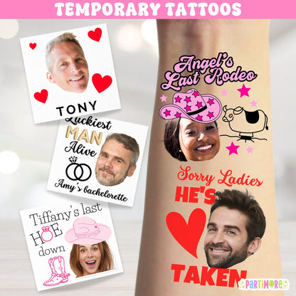 Custom Bachelorette Party Temporary Tattoos, Funny Groom Face Fake Tattoos