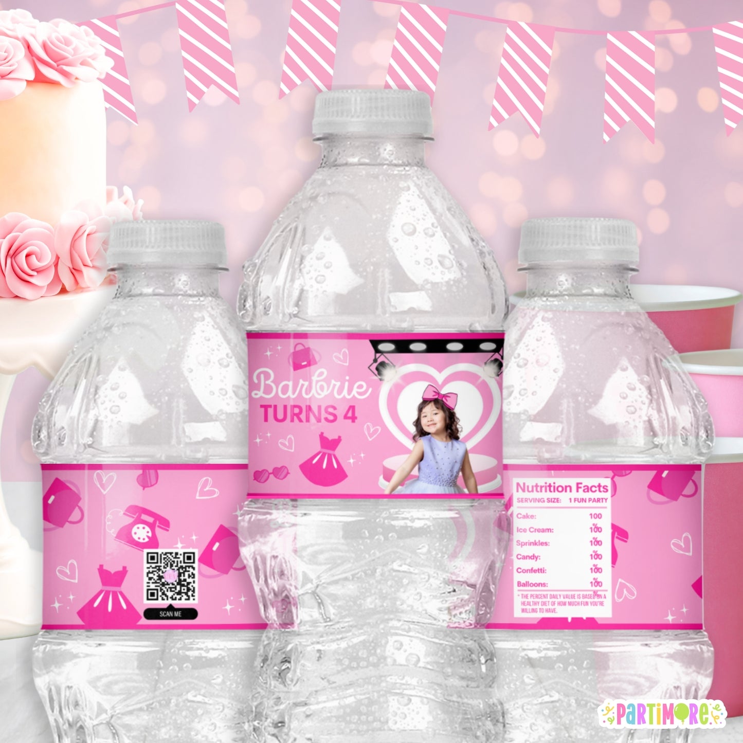 Glam Pink Fashion Doll Water Bottle Labels | Personalized Party Drink Stickers